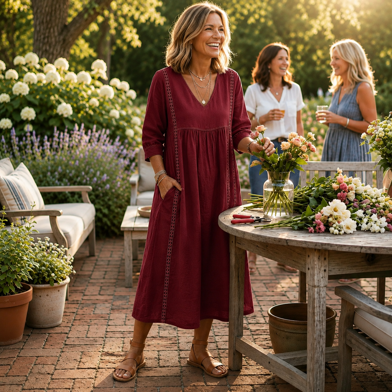 Carmen™ | Elegant Lightweight Maxi Dress with Ruched 3/4 Sleeves