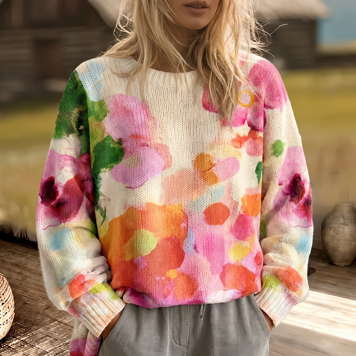 Ferrona | Tie-Dye Floral Sweater