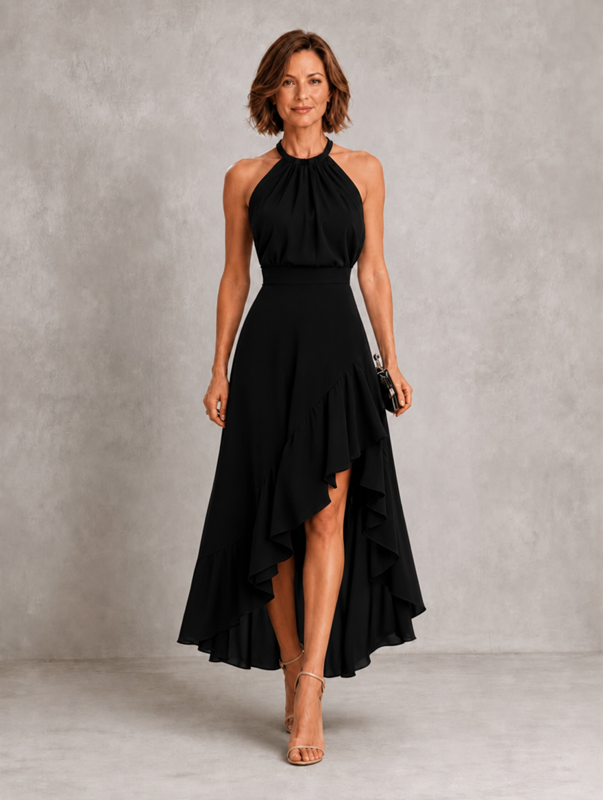 Chloe | Halter Ruffle Hem Maxi Dress