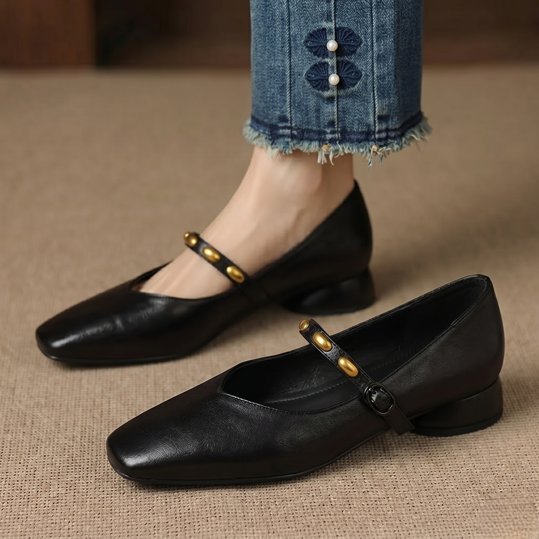 Zyra | Genuine Leather Mary Jane Flats