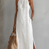Jimena | Linen Midi Dress with Mao Collar