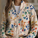 Delphine | Botanical Leaf Print Zip Cardigan