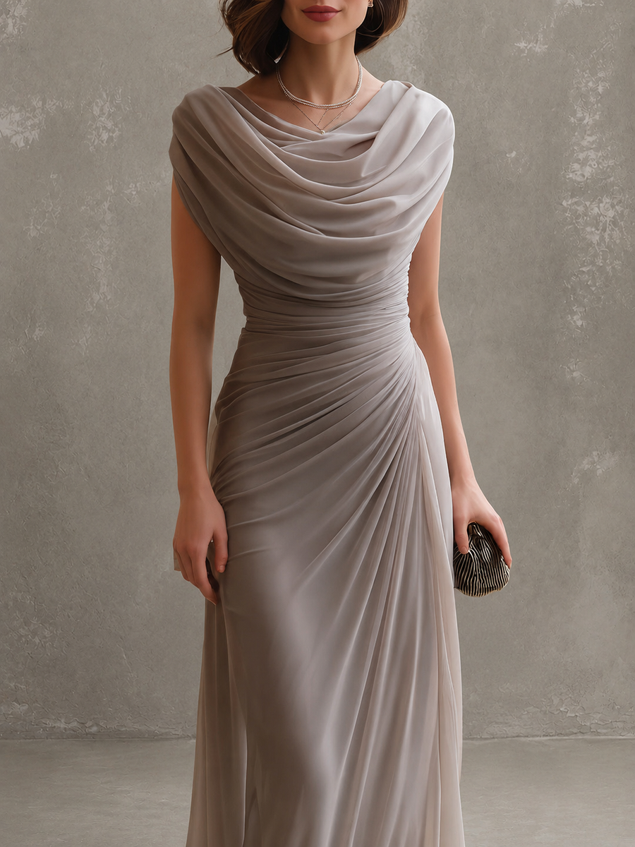 Jilliann | Sleeveless Draped Maxi Dress for Weddings and Formal Events