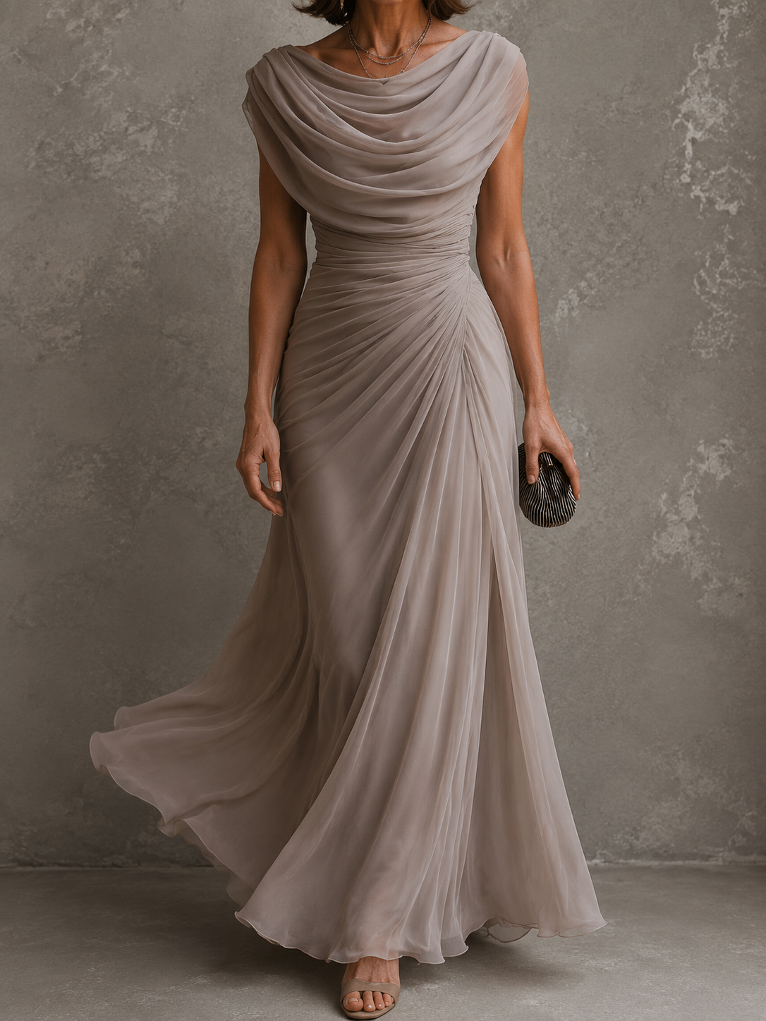 Jilliann | Sleeveless Draped Maxi Dress for Weddings and Formal Events