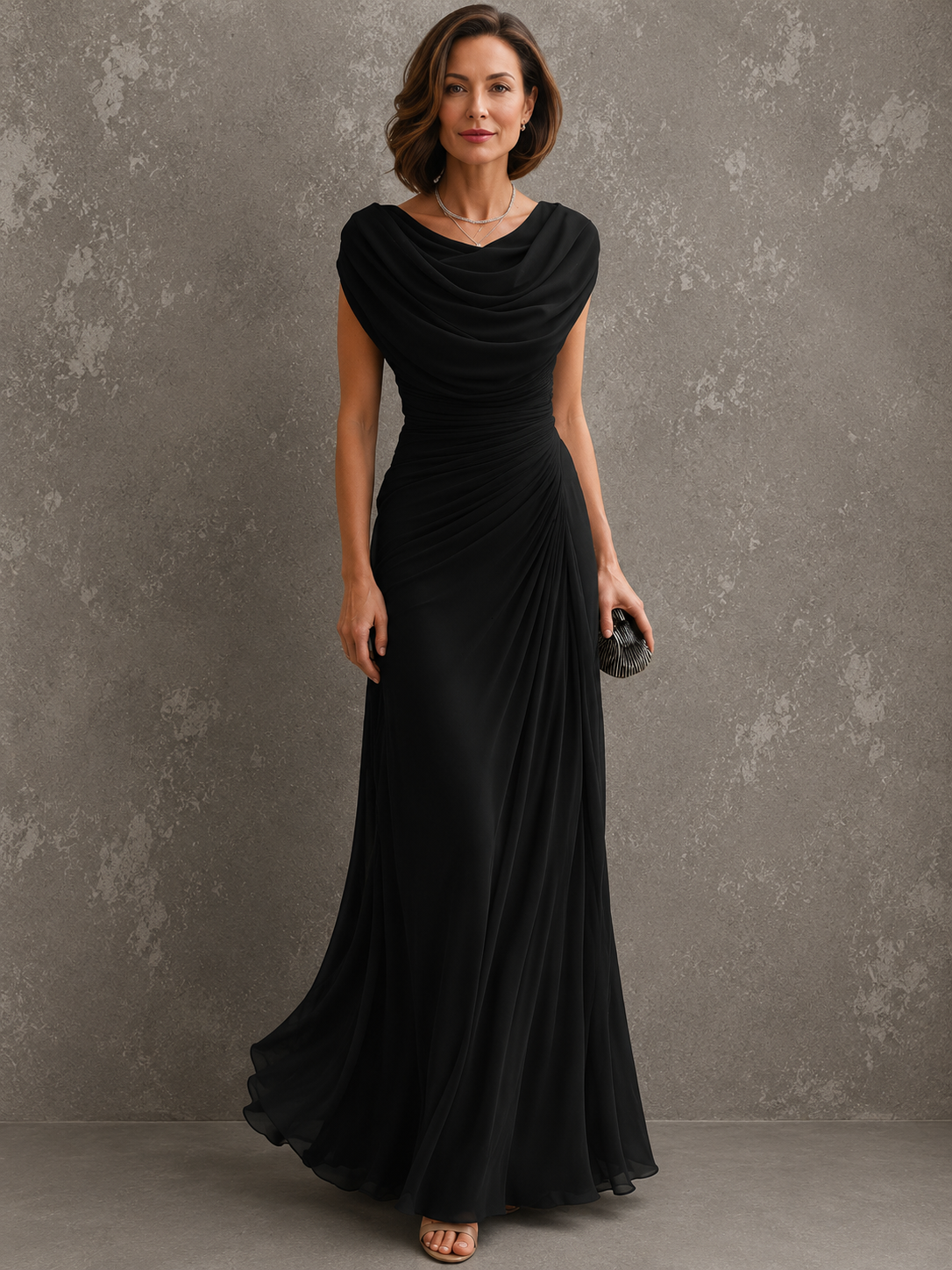 Jilliann | Draped Sleeveless Maxi Dress for Weddings and Formal Events