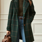Jennifer | Women's Wool Check Coat with Lapel Collar