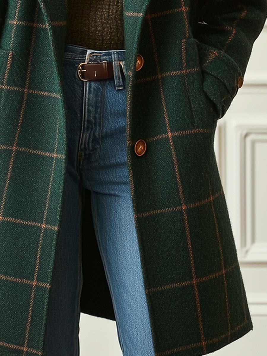 Jennifer | Women's Wool Check Coat with Lapel Collar