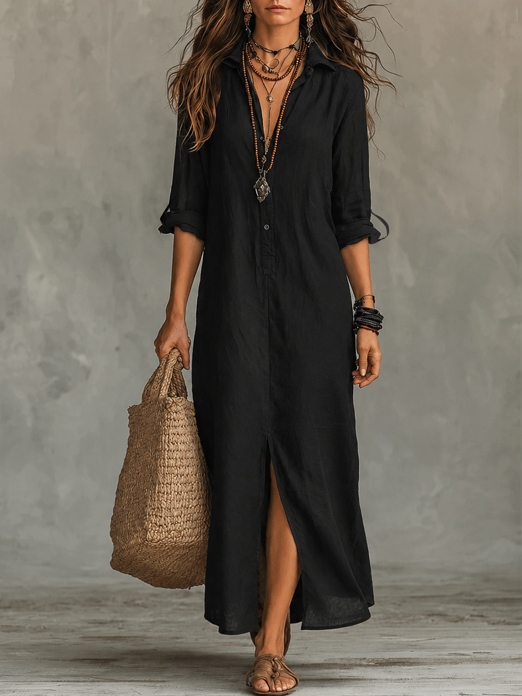 Luna™ | Bohemian Shirt Maxi Dress
