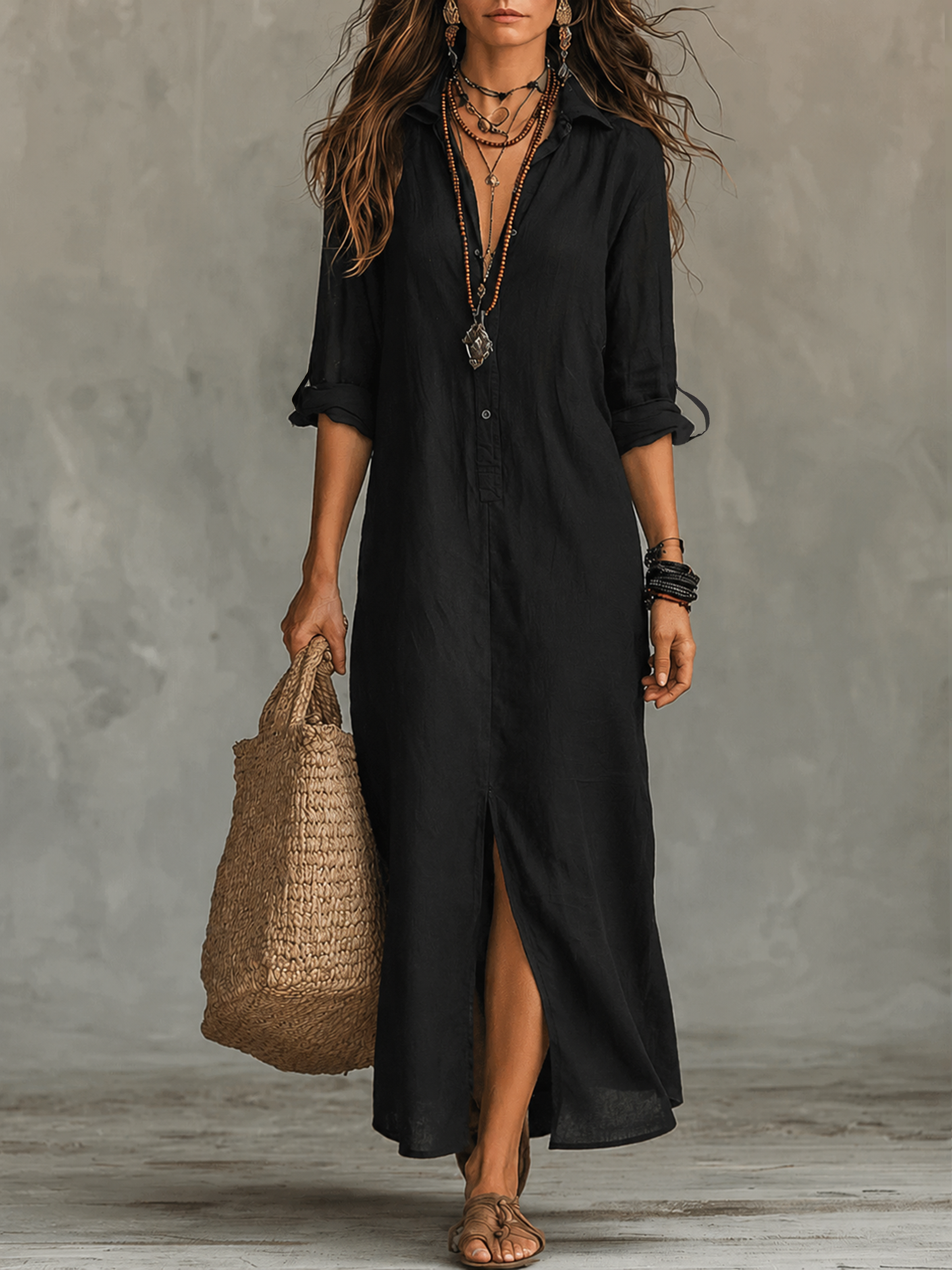 Luna™ | Bohemian Shirt Maxi Dress