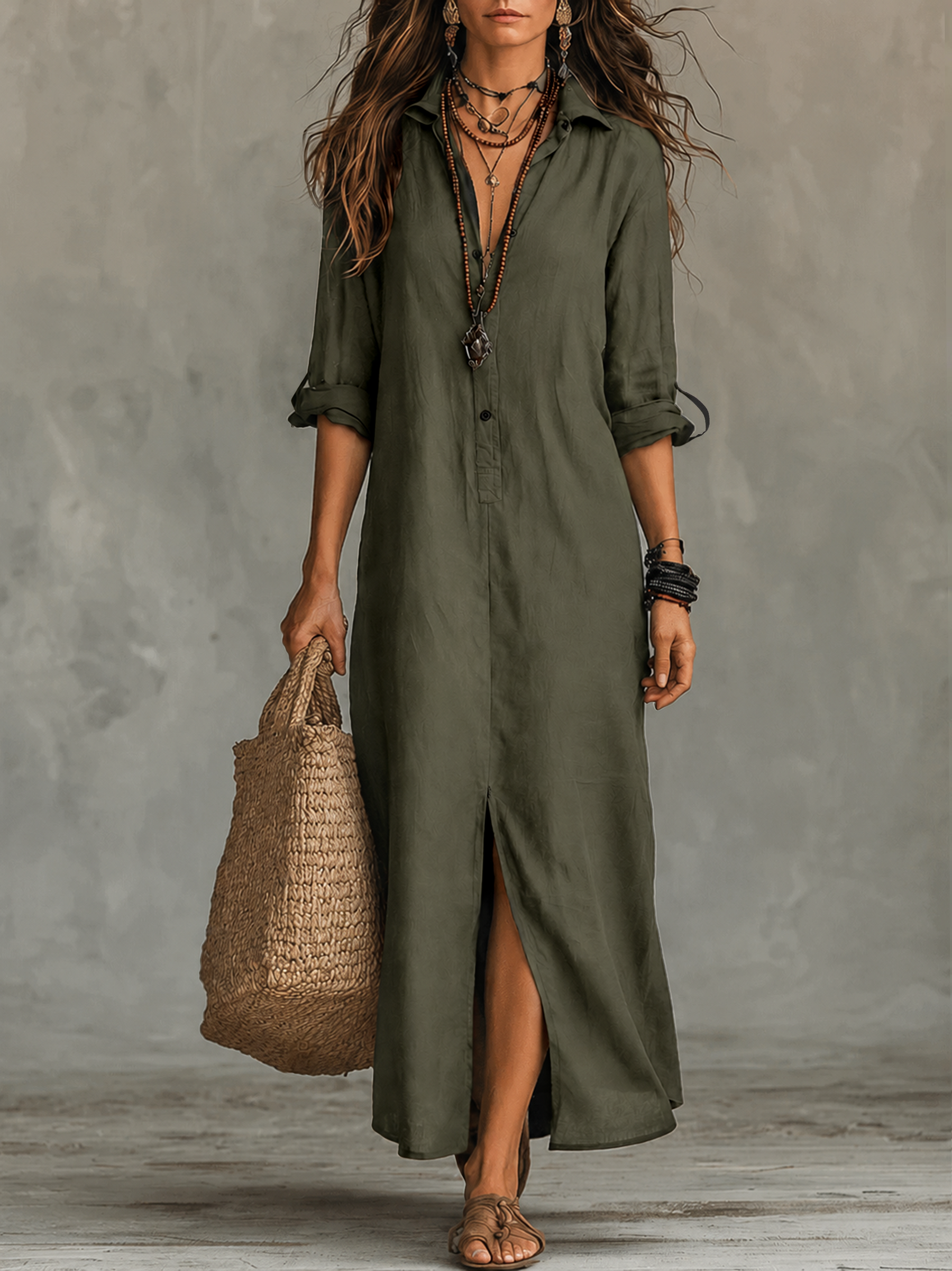 Luna™ | Bohemian Shirt Maxi Dress