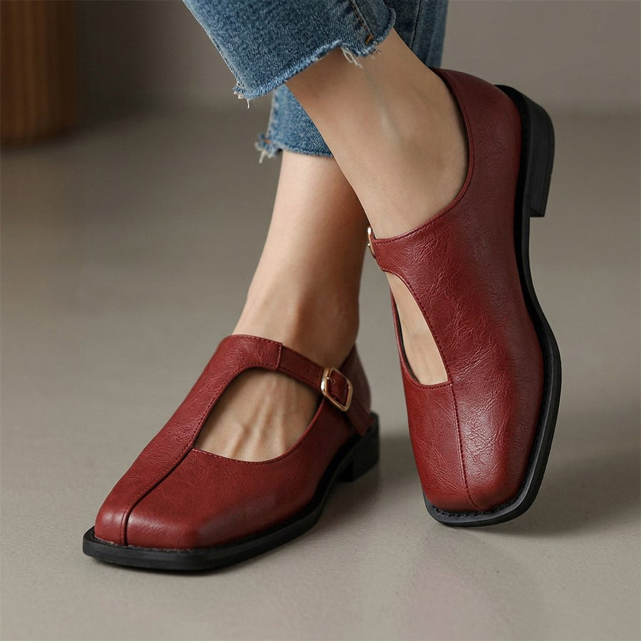 Rosalie | Comfort Leather T-Strap Flats