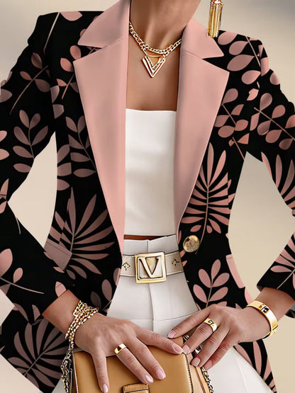 Odaya | Pink Leaf Print Blazer
