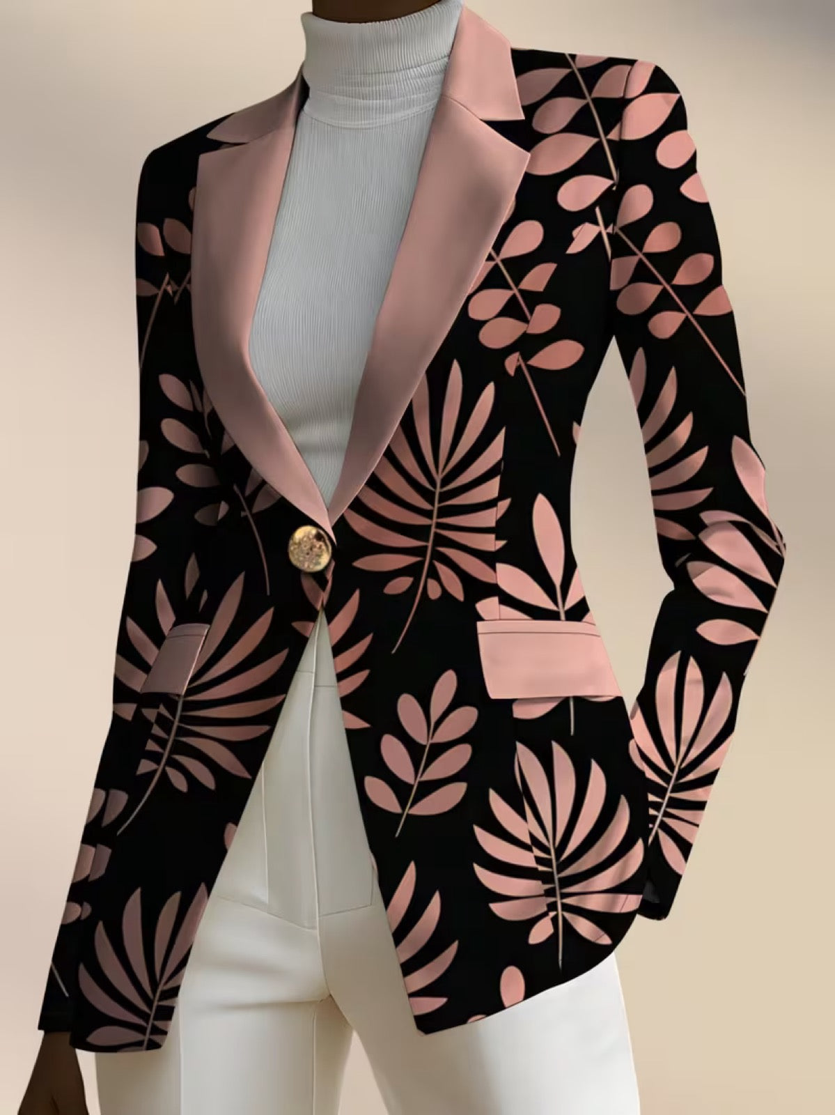 Odaya | Pink Leaf Print Blazer