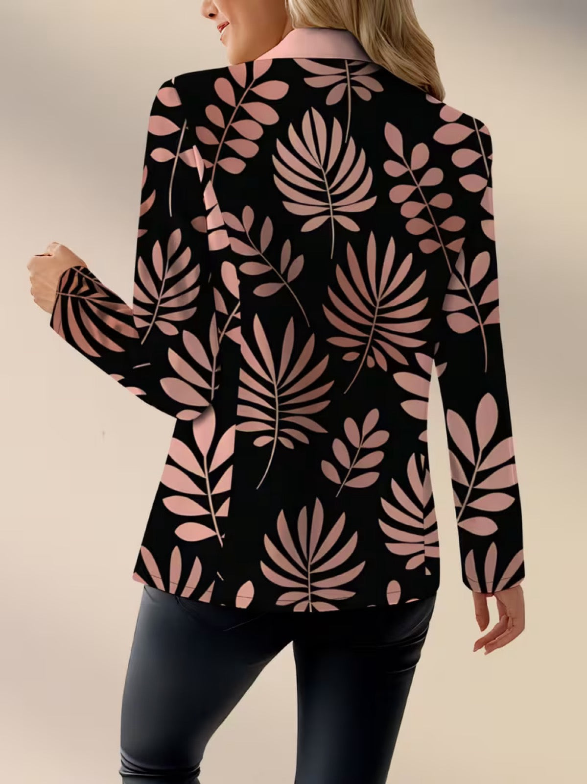 Odaya | Pink Leaf Print Blazer
