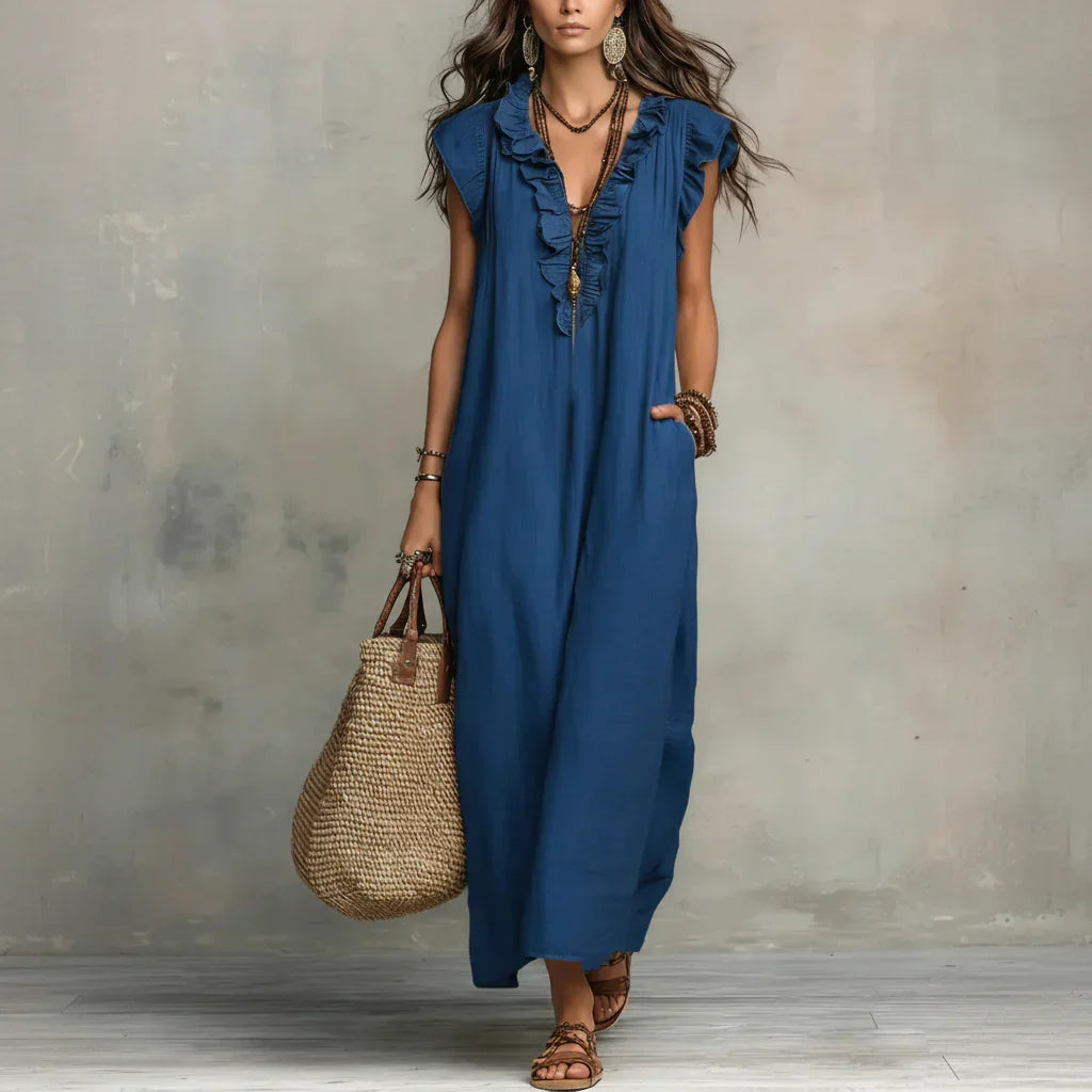 Zoey | Long Bohemian Maxi Dress with Ruffle Details