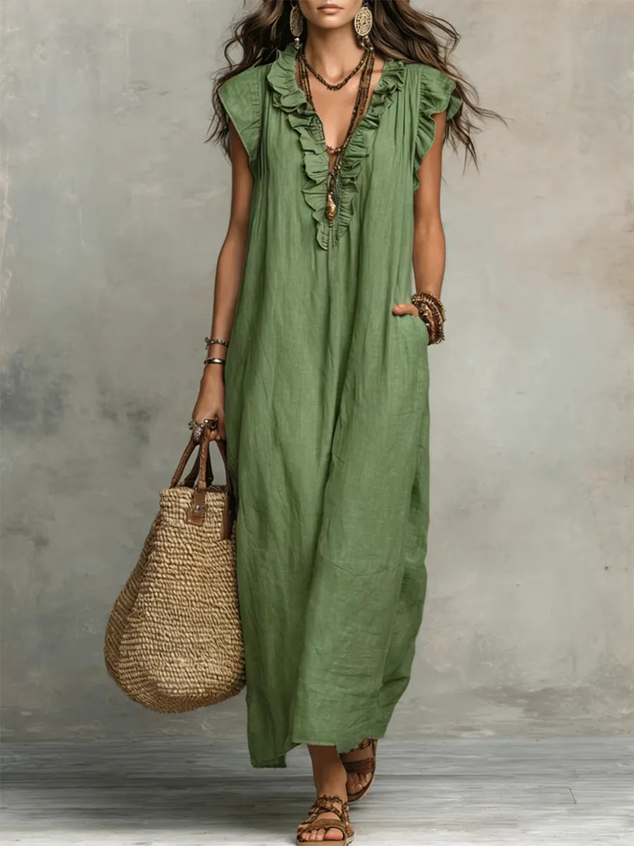 Zoey | Long Bohemian Maxi Dress with Ruffle Details