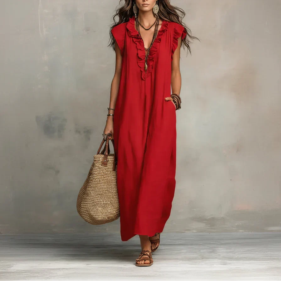 Zoey | Long Bohemian Maxi Dress with Ruffle Details