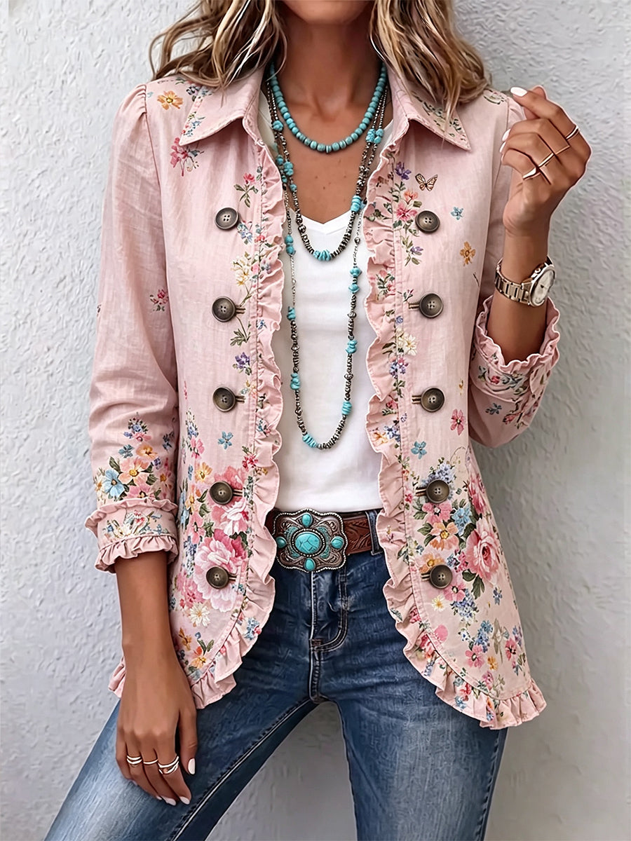 Bettany | Floral Ruffle Button-Front Jacket