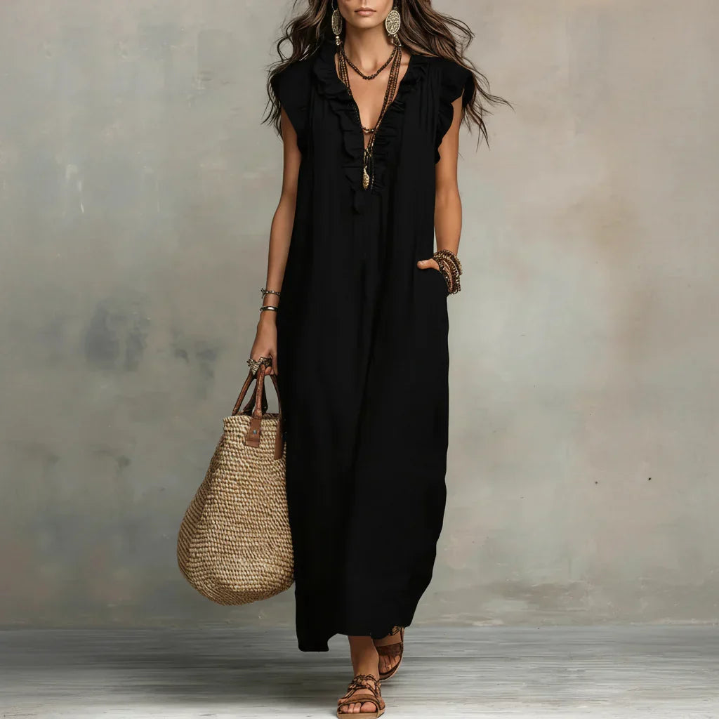 Zoey | Long Bohemian Maxi Dress with Ruffle Details