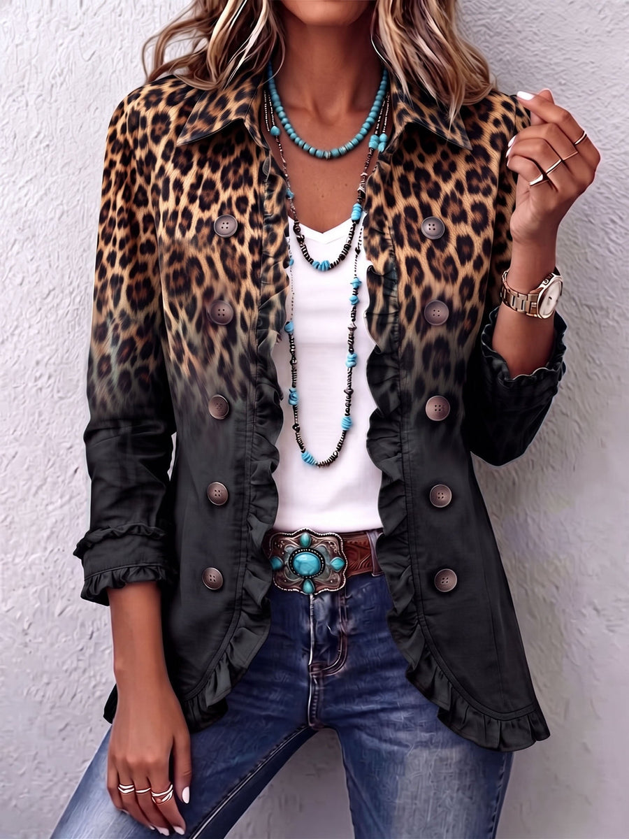 Sabina | Leopard Ombre Ruffle Blazer Jacket