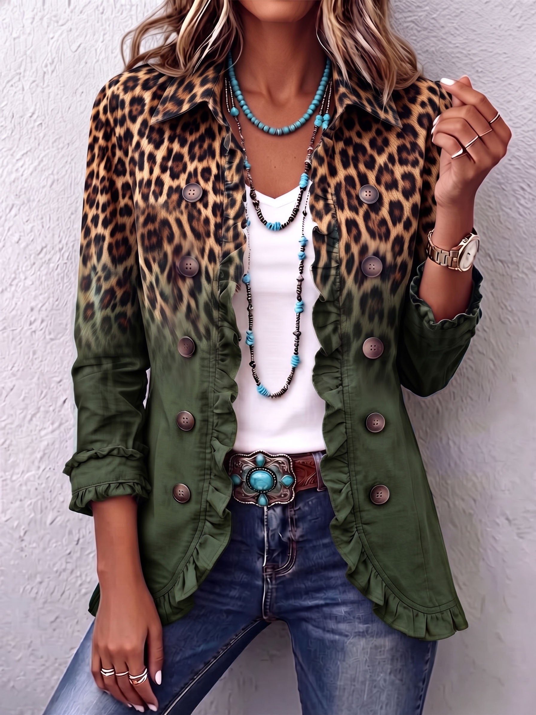 Rowena | Leopard Ombre Ruffle Blazer Jacket