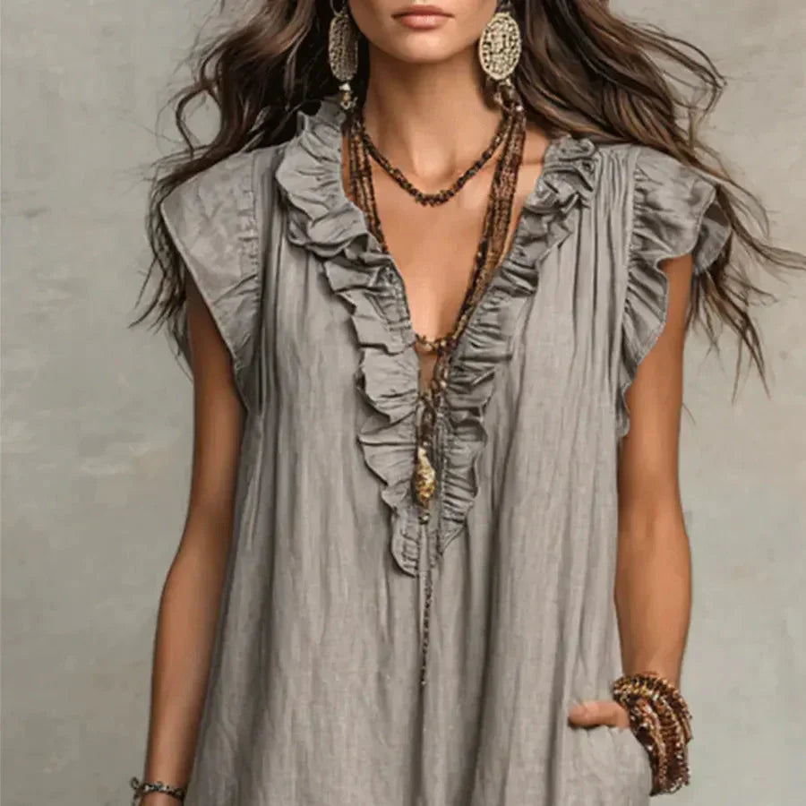 Zoey | Long Bohemian Maxi Dress with Ruffle Details