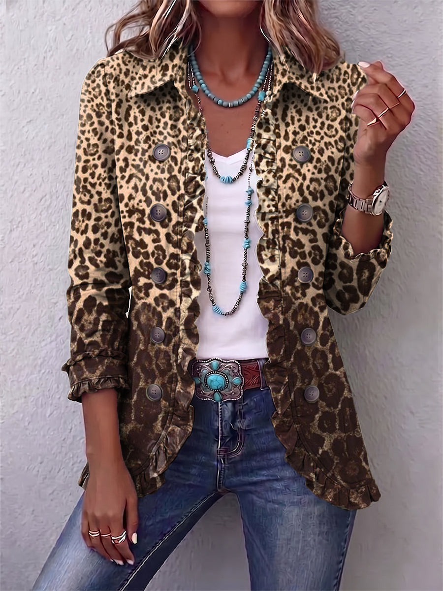 Navara | Leopard Print Ruffle Jacket