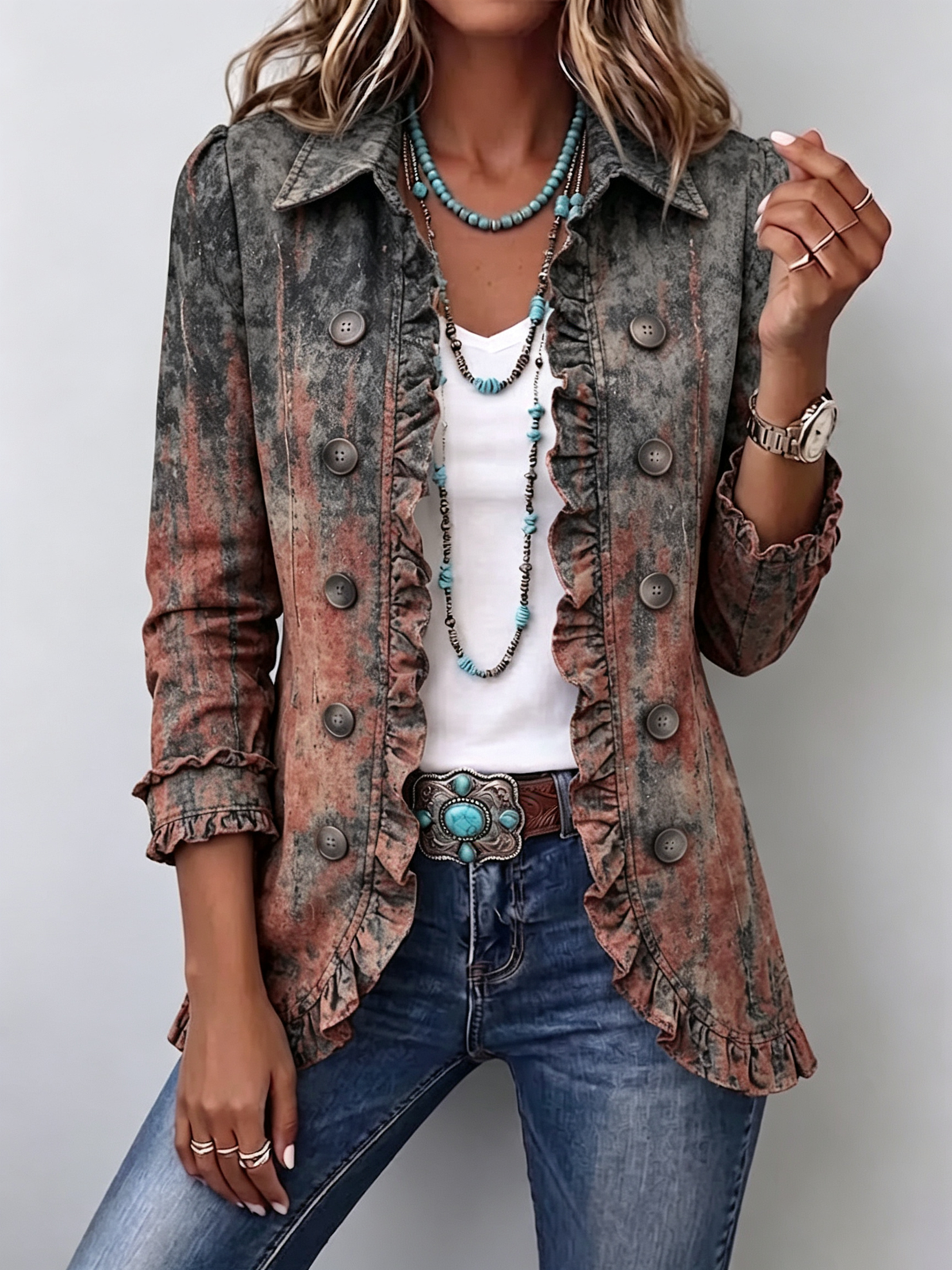 Bristow | Gradient Print Ruffle Jacket