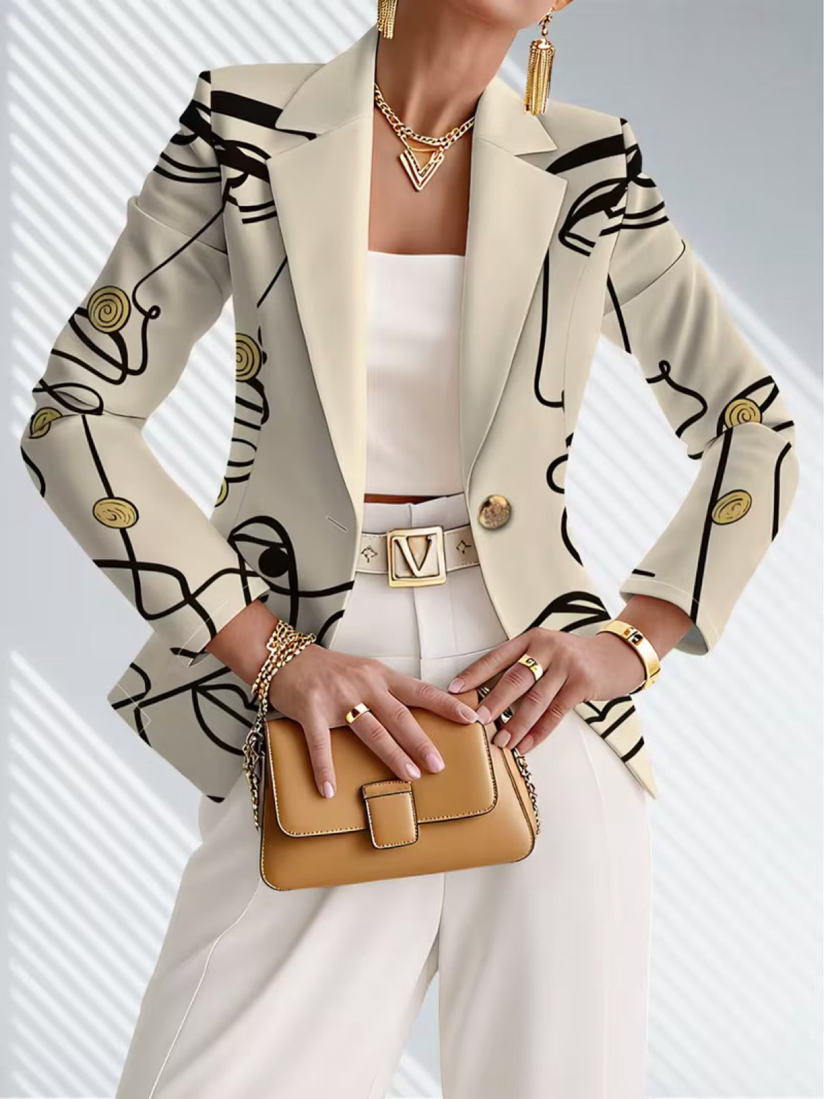 Philippine | Line Art Print Tailored Blazer
