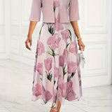Women's Maxi Dress with Jacket Set | Pink Floral