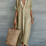 Manelle | Long Olive Green Dress with Minimalist Lines