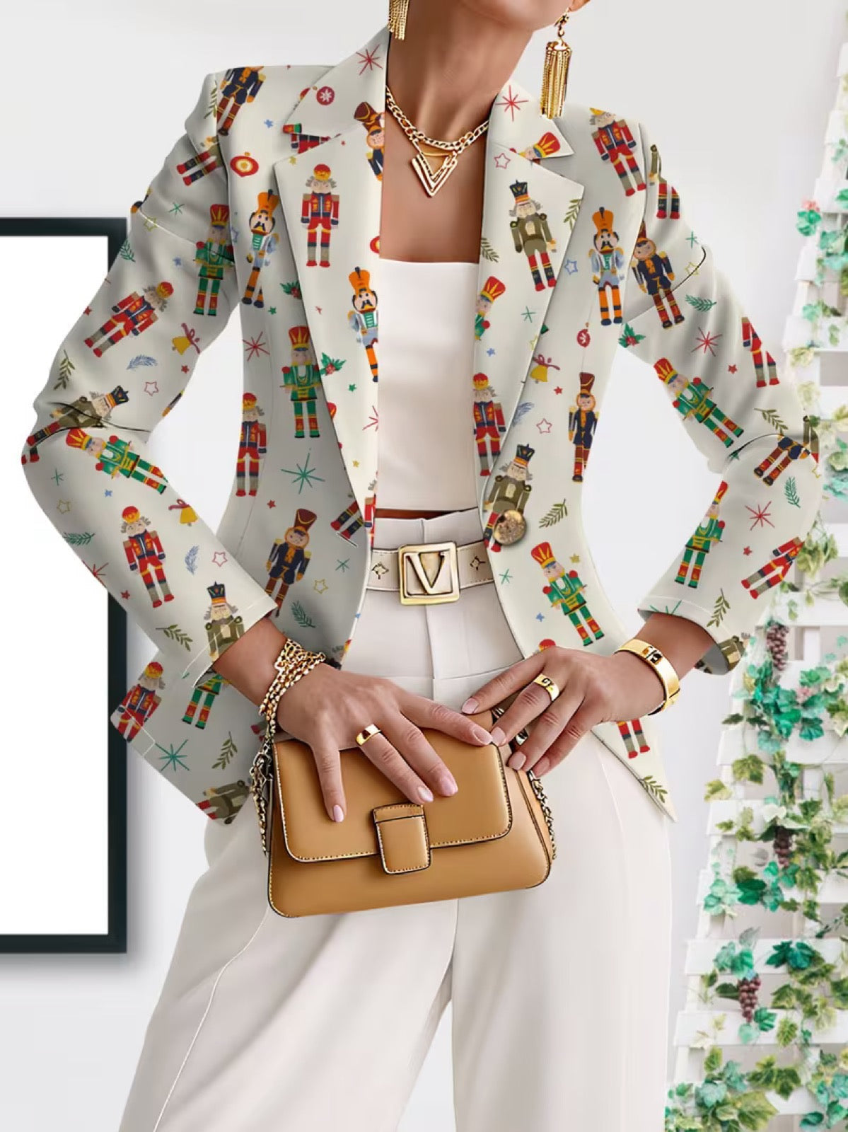 Vivenne | Nutcracker Print Holiday Blazer