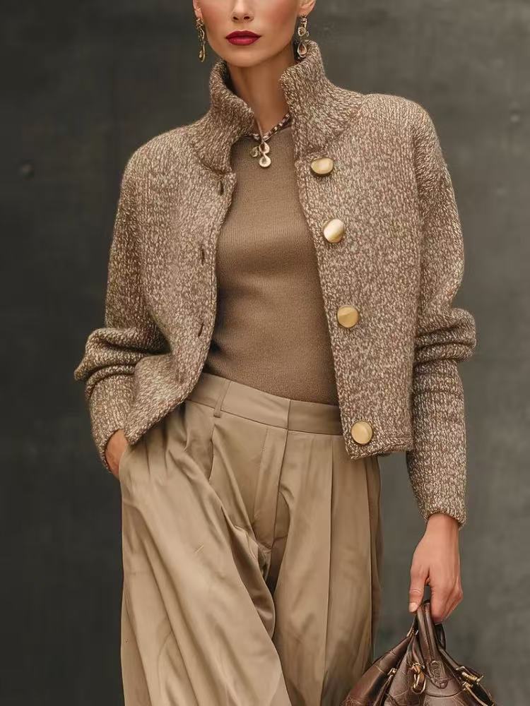 STAND COLLAR | KNIT SWEATER JACKET FOR WOMEN