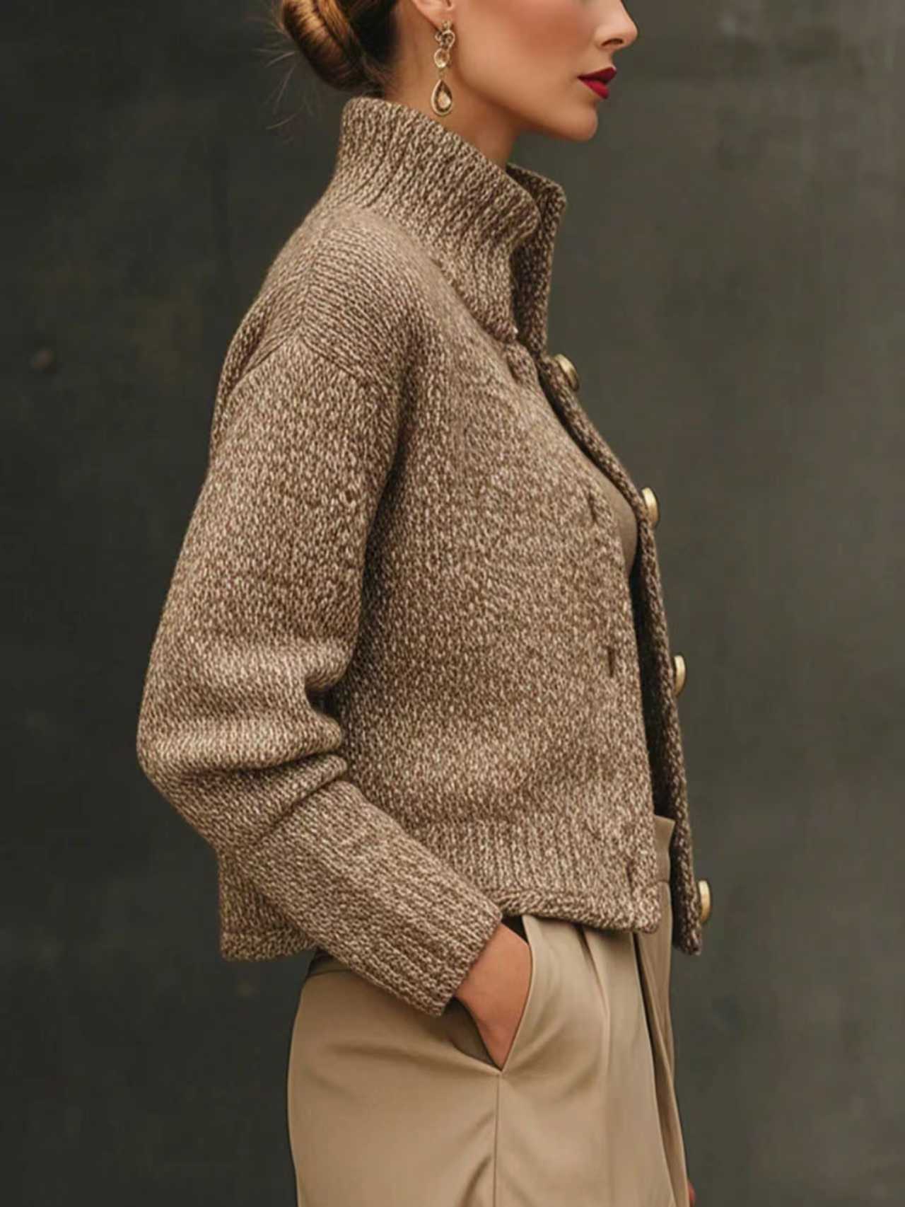 STAND COLLAR | KNIT SWEATER JACKET FOR WOMEN