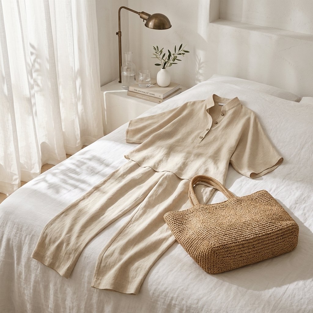 Grace | Women's Linen Kimono-Sleeve Mandarin Collar Top Wide-Leg Pants Set