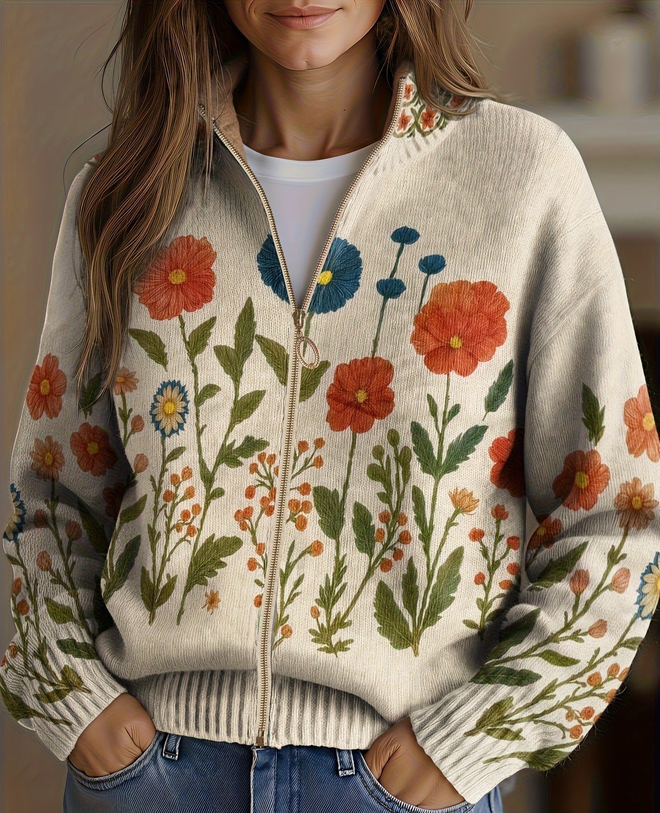 WRENNA™ | WILDFLOWER MEADOW ZIP CARDIGAN FOR WOMEN